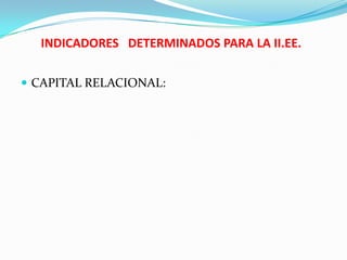INDICADORES DETERMINADOS PARA LA II.EE.

 CAPITAL RELACIONAL:
 