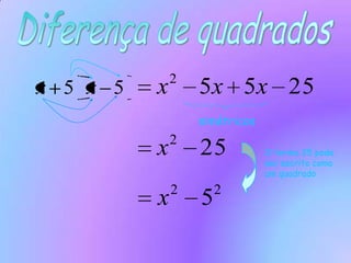 Diferença de quadradossimétricosO termo 25 pode ser escrito como um quadrado