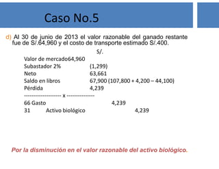 Una empresa cría ganado vacuno, lo sacrifica
y vende la carne a los mercados locales.
¿En qué etapa un activo biológico se convierte en un producto
agrícola?
Caso No.2
 