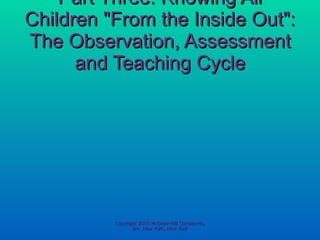 Part Three: Knowing All Children &quot;From the Inside Out&quot;: The Observation, Assessment and Teaching Cycle Copyright 2010 McGraw-Hill Companies, Inc. New York, New York 