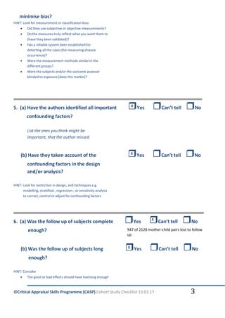 Critical Appraisal Skills Programme (CASP) Cohort Study Checklist Wor…