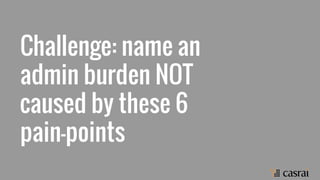 Challenge: name an
admin burden NOT
caused by these 6
pain-points
 