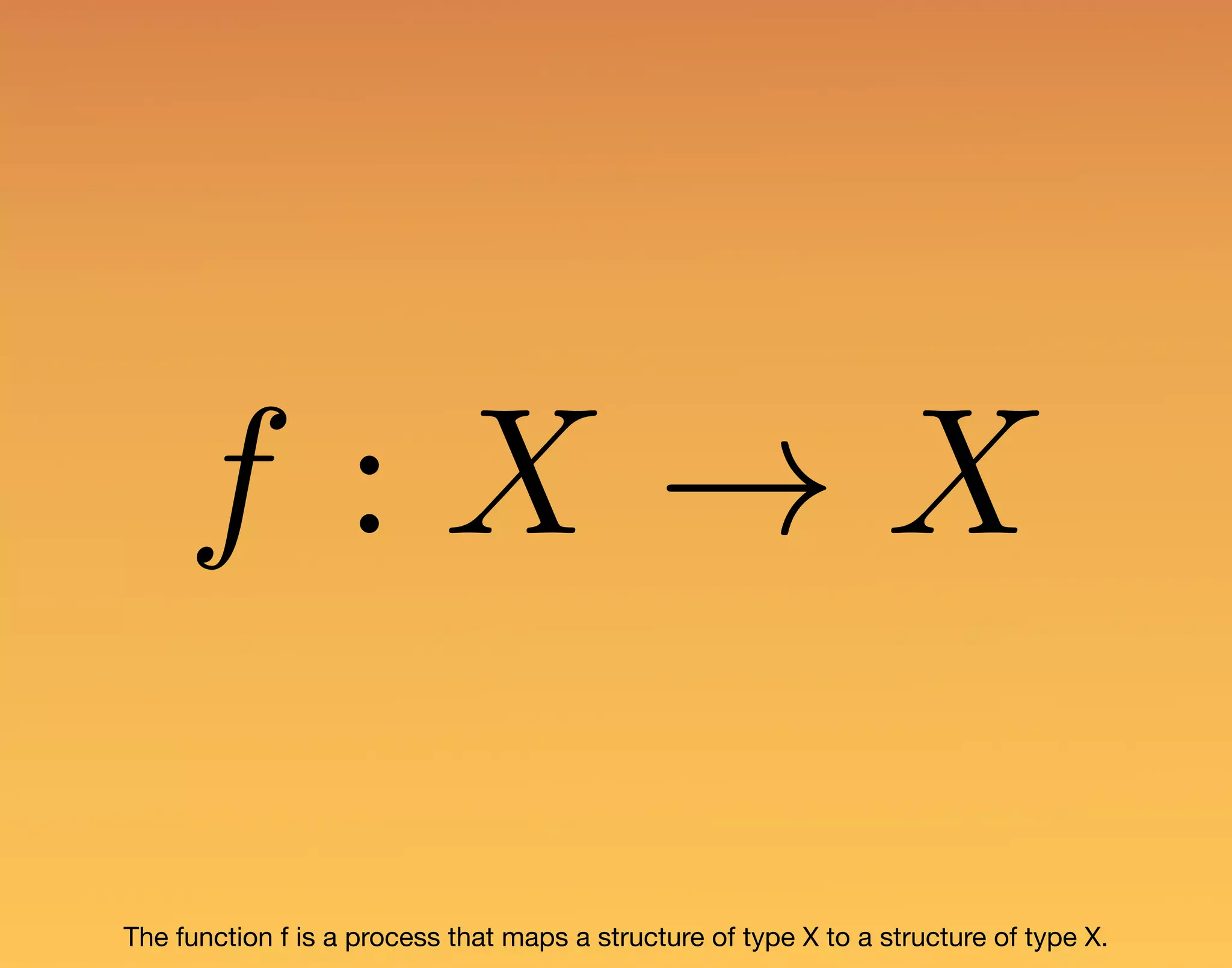 f : X ! X The function f is a process that maps a structure of type X to a structure of type X. 