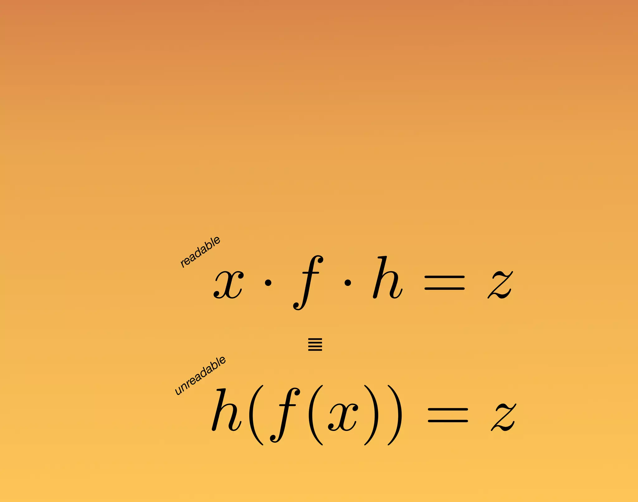 x · f · h = z h(f(x)) = z readable unreadable ≣ 