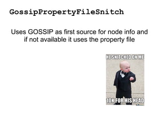 GossipPropertyFileSnitch
Uses GOSSIP as first source for node info and
if not available it uses the property file
 