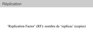 Réplication
‘Replication Factor’ (RF): nombre de ‘replicas’ (copies)
 