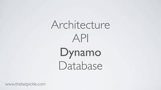 Architecture
API
Dynamo
Database
www.thelastpickle.com
 