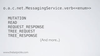 o.a.c.net.MessagingService.verb<<enum>>
MUTATION
READ
REQUEST_RESPONSE
TREE_REQUEST
TREE_RESPONSE
(And more...)
www.thelastpickle.com
 