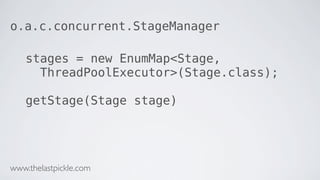 o.a.c.concurrent.StageManager
stages = new EnumMap<Stage,
ThreadPoolExecutor>(Stage.class);
getStage(Stage stage)
www.thelastpickle.com
 