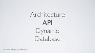Architecture
API
Dynamo
Database
www.thelastpickle.com
 
