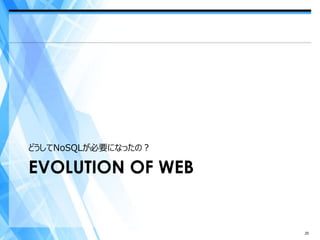 どうしてNoSQLが必要になったの？

EVOLUTION OF WEB


                     20
 