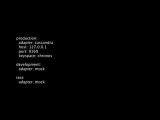 production:
 adapter: cassandra
 host: 127.0.0.1
 port: 9160
 keyspace: chronos

development:
 adapter: mock

test:
 adapter: mock
 