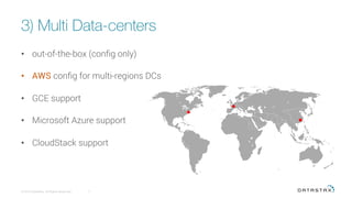 3) Multi Data-centers
© 2016 DataStax, All Rights Reserved.
 7
•  out-of-the-box (conﬁg only)
•  AWS conﬁg for multi-regions DCs
•  GCE support
•  Microsoft Azure support
•  CloudStack support
 