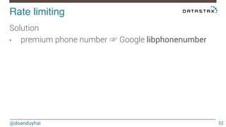 Rate limiting! 
@doanduyhai 
52 
Solution 
• premium phone number ☞ Google libphonenumber 
 