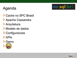 Agenda
 Cache no SPC Brasil
 Apache Cassandra
 Arquitetura
 Modelo de dados
 Configuracoes
 APIs
 Demo



                       Globalcode – Open4education
 