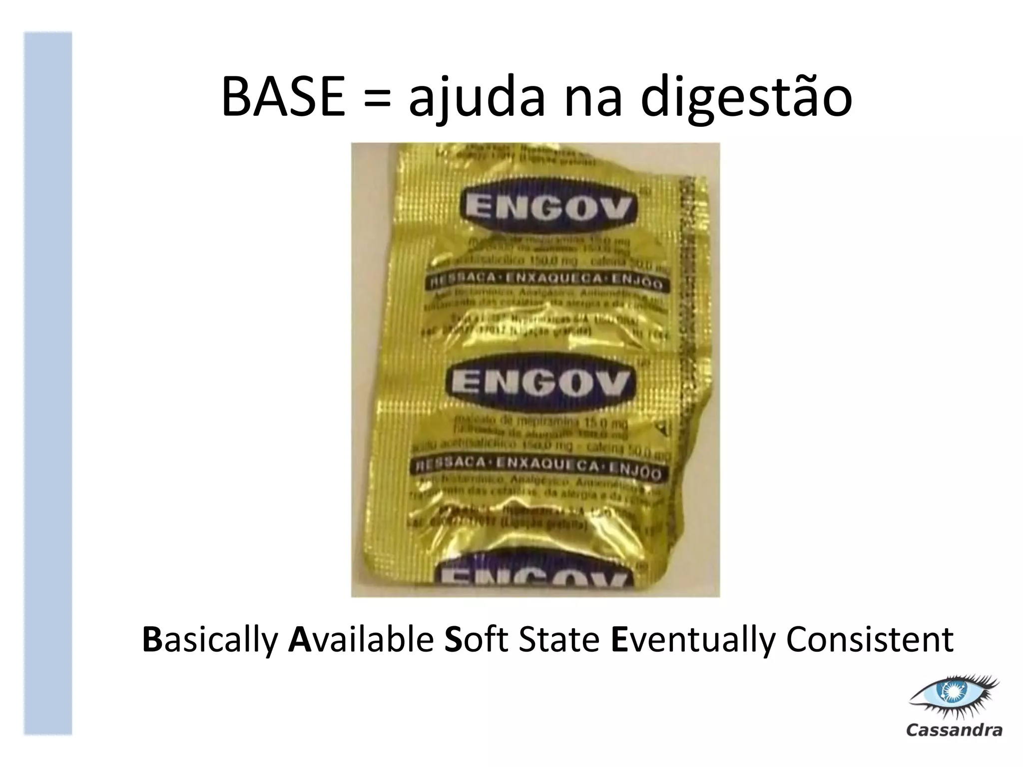 BASE = ajuda na digestão




Basically Available Soft State Eventually Consistent
 