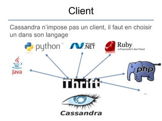 Client
Cassandra n‟impose pas un client, il faut en choisir
un dans son langage




                                                 …
 