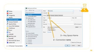 15
2 - Connection name
1 – Choose Cassandra
3 – Key Space Name
 