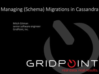 © 2015 GridPoint, Inc. Proprietary and Confidential 1
Managing (Schema) Migrations in Cassandra
Mitch Gitman
senior software engineer
GridPoint, Inc.
 