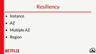Resiliency
• Instance
• AZ
• Multiple AZ
• Region
 