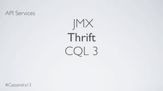 API Services
JMX
Thrift
CQL 3
#Cassandra13
 