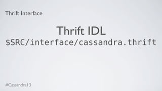 Thrift Interface
Thrift IDL
$SRC/interface/cassandra.thrift
#Cassandra13
 