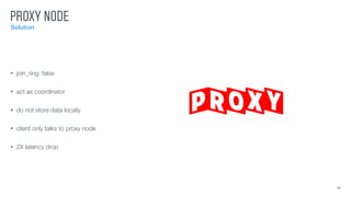 PROXY NODE
Solution
17
• join_ring: false
• act as coordinator
• do not store data locally
• client only talks to proxy node
• 2X latency drop
 