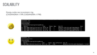 SCALABILITY
34
Gossip, nodes see inconsistent ring
(CASSANDRA-11709, CASSANDRA-11740)
 