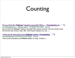 Counting




Tuesday, August 30, 2011
 