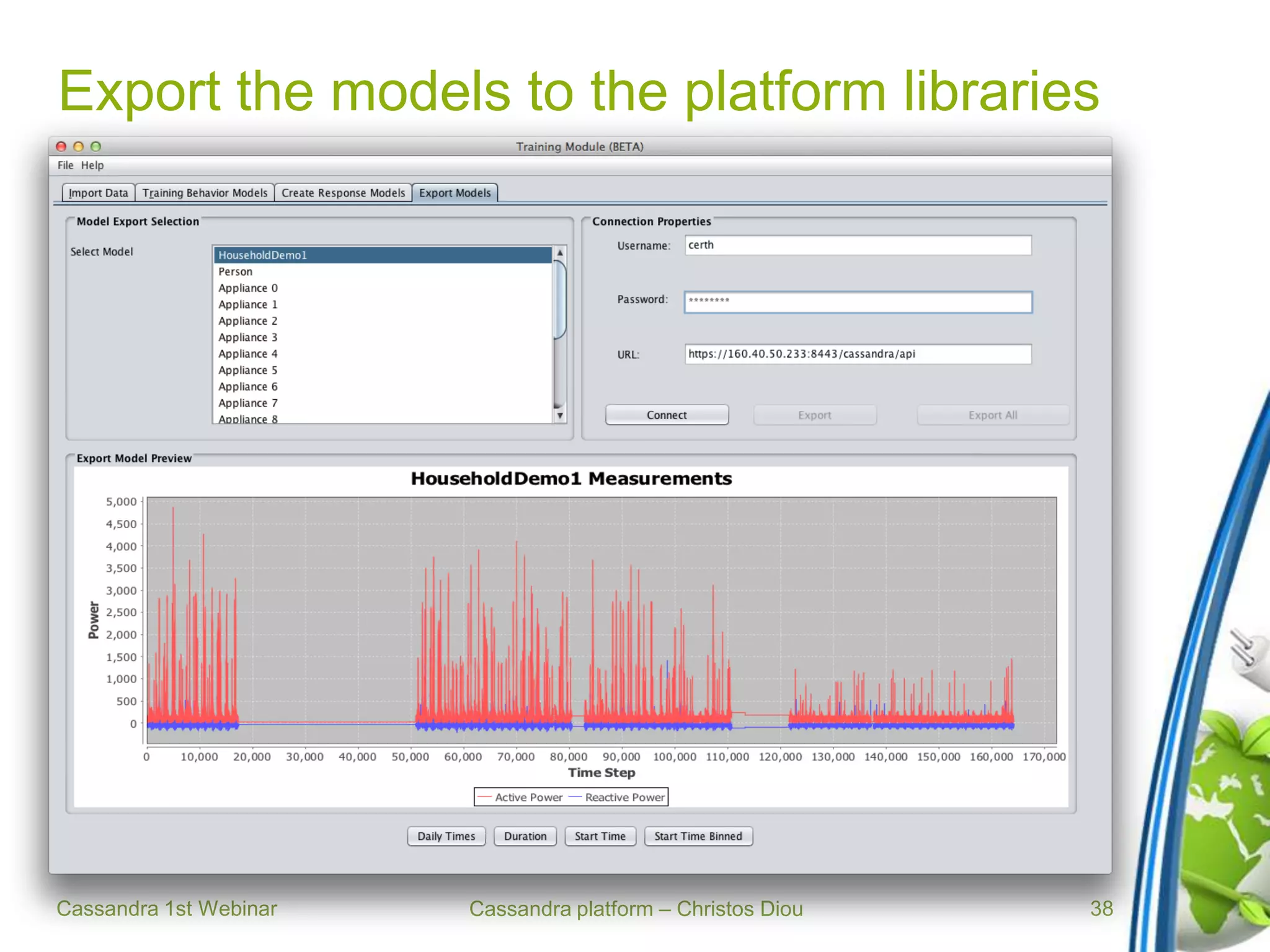 Cassandra platform – Christos Diou
Export the models to the platform libraries
Cassandra 1st Webinar 38
 