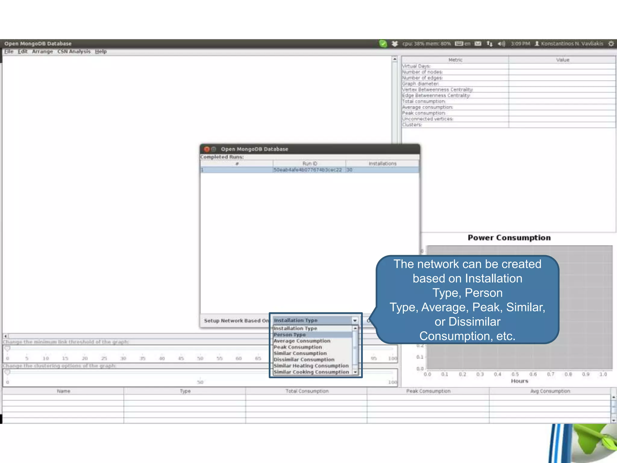 The network can be created
based on Installation
Type, Person
Type, Average, Peak, Similar,
or Dissimilar
Consumption, etc.
 
