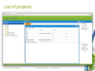 Cassandra platform – Christos Diou
List of projects
Cassandra 1st Webinar 7
 