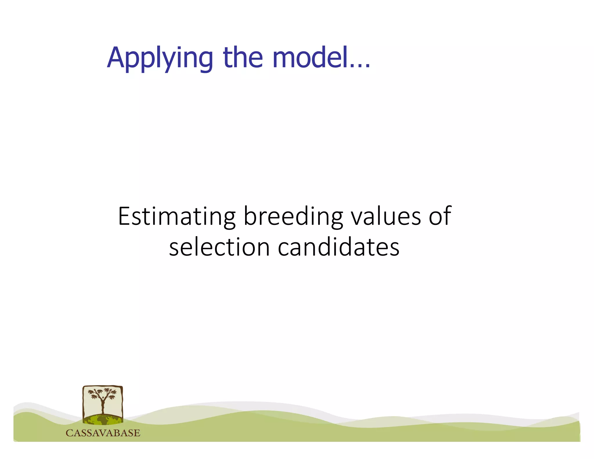 Estimating breeding values of
selection candidates
Applying the model…
 