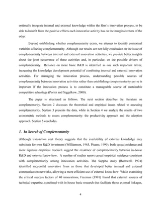 Cassiman in search of complementarity in the innovation strategy | PDF