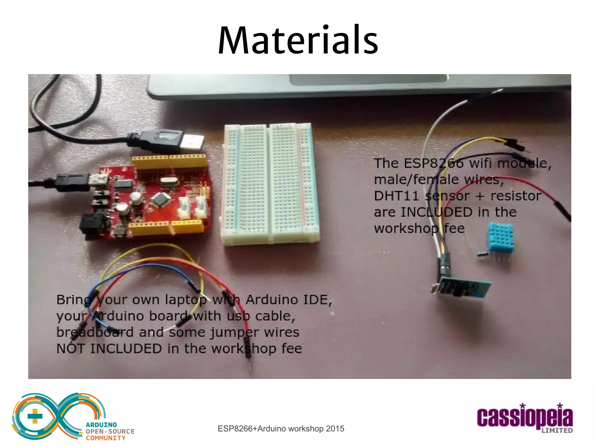 ESP8266+Arduino workshop 2015
Materials
 