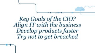 Key Goals of the CIO?
Align IT with the business
Develop products faster
Try not to get breached
 