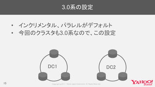3.0系の設定
• インクリメンタル、パラレルがデフォルト
• 今回のクラスタも3.0系なので、この設定
15
DC1 DC2
 