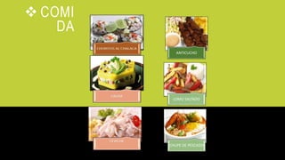  COMI
DA
ANTICUCHO
LOMO SALTADO
CHUPE DE PESCADO
 