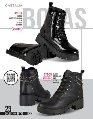 23
NEGRO
SINTÉTICO CHAROL
3 CM
22-26.5
N4D3E8N
351-12
$ 000.00
23
COLECCIÓN BOTAS
NEGRO
COAGULADO
4 CM
22-26.5
N4D3E0N
270-35
$ 559.00
$ 569.00
 