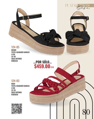 80
...POR SÓLO...
$459.00C/U
ROJO
TEXTIL ACABADO GAMUZA
4 CM
22-26
SOLO ENTEROS
R3D5O3A
124-83
NEGRO
TEXTIL ACABADO GAMUZA
4 CM
22-26
SOLO ENTEROS
N3D5E3A
124-85
 