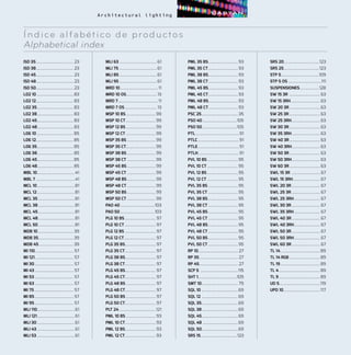 ISD 35.................................. 23
ISD 38.................................. 23
ISD 45.................................. 23
ISD 48.................................. 23
ISD 50.................................. 23
L02 10.................................83
L02 12..................................83
L02 35.................................83
L02 38.................................83
L02 45.................................83
L02 48.................................83
L06 10.................................85
L06 12..................................85
L06 35.................................85
L06 38.................................85
L06 45.................................85
L06 48................................85
MBL 10..................................41
MBL 7...................................41
MCL 10..................................81
MCL 12..................................81
MCL 35.................................81
MCL 38.................................81
MCL 45.................................81
MCL 48.................................81
MCL 50.................................81
MDB 10................................39
MDB 35...............................39
MDB 45...............................39
MI 110................................... 57
MI 121................................... 57
MI 30................................... 57
MI 43................................... 57
MI 53................................... 57
MI 63................................... 57
MI 75................................... 57
MI 85................................... 57
MI 95................................... 57
MLI 110..................................61
MLI 121..................................61
MLI 30..................................61
MLI 43..................................61
MLI 53..................................61
MLI 63..................................61
MLI 75..................................61
MLI 85..................................61
MLI 95..................................61
MRD 10..................................11
MRD 10 OS............................13
MRD 7....................................11
MRD 7 OS.............................13
MSP 10 BS...........................99
MSP 10 CT...........................99
MSP 12 BS...........................99
MSP 12 CT...........................99
MSP 35 BS..........................99
MSP 35 CT...........................99
MSP 38 BS..........................99
MSP 38 CT..........................99
MSP 45 BS..........................99
MSP 45 CT..........................99
MSP 48 BS..........................99
MSP 48 CT..........................99
MSP 50 BS..........................99
MSP 50 CT..........................99
PAO 40...............................103
PAO 50...............................103
PLG 10 BS............................ 97
PLG 10 CT............................ 97
PLG 12 BS............................ 97
PLG 12 CT............................. 97
PLG 35 BS............................ 97
PLG 35 CT............................ 97
PLG 38 BS........................... 97
PLG 38 CT............................ 97
PLG 45 BS........................... 97
PLG 45 CT............................ 97
PLG 48 BS........................... 97
PLG 48 CT........................... 97
PLG 50 BS........................... 97
PLG 50 CT............................ 97
PLT 24.................................121
PML 10 BS...........................93
PML 10 CT............................93
PML 12 BS............................93
PML 12 CT............................93
PML 35 BS...........................93
PML 35 CT...........................93
PML 38 BS...........................93
PML 38 CT...........................93
PML 45 BS...........................93
PML 45 CT...........................93
PML 48 BS...........................93
PML 48 CT...........................93
PSC 25................................. 35
PSO 40...............................105
PSO 50...............................105
PTL.......................................91
PTLC.....................................91
PTLE.....................................91
PTLH.....................................91
PVL 10 BS............................95
PVL 10 CT............................95
PVL 12 BS............................95
PVL 12 CT............................95
PVL 35 BS...........................95
PVL 35 CT...........................95
PVL 38 BS...........................95
PVL 38 CT...........................95
PVL 45 BS...........................95
PVL 45 CT...........................95
PVL 48 BS...........................95
PVL 48 CT...........................95
PVL 50 BS...........................95
PVL 50 CT...........................95
RP 10................................... 27
RP 35................................... 27
RP 45................................... 27
SCP 5 ..................................115
SHT 1...................................109
SMT 10................................. 79
SQL 10.................................69
SQL 12.................................69
SQL 35.................................69
SQL 38.................................69
SQL 45................................69
SQL 48................................69
SQL 50................................69
SRS 15................................123
SRS 20................................123
SRS 25................................123
STP 5..................................109
STP 5 OS..............................111
SUSPENSIONES..................128
SW 15 3R ............................63
SW 15 3RH...........................63
SW 20 3R............................63
SW 25 3R............................63
SW 25 3RH..........................63
SW 30 3R............................63
SW 35 3RH..........................63
SW 40 3R............................63
SW 40 3RH..........................63
SW 50 3R............................63
SW 50 3RH..........................63
SW 60 3R............................63
SWL 15 3R .......................... 67
SWL 15 3RH......................... 67
SWL 20 3R.......................... 67
SWL 25 3R.......................... 67
SWL 25 3RH........................ 67
SWL 30 3R.......................... 67
SWL 35 3RH........................ 67
SWL 40 3R.......................... 67
SWL 40 3RH........................ 67
SWL 50 3R.......................... 67
SWL 50 3RH........................ 67
SWL 60 3R.......................... 67
TL 14....................................89
TL 14 RGB............................89
TL 19....................................89
TL 4.....................................89
TL 9.....................................89
UD 5.....................................119
UPD 10.................................117
Índice alfabético de productos
Alphabetical index
 