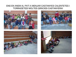 ENS EN ANEM AL PATI A MENJAR CASTANYES CALENTETES I
TORRADETES! MOLTES GRÀCIES CASTANYERA!
 