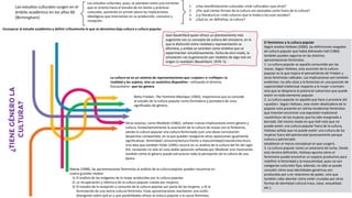 ¿TIENE
GÉNERO
LA
CULTURA?
Los estudios culturales surgen en el
ámbito académico en los años 60
(Birmingham)
1. ¿Hay manifestaciones culturales «más culturales» que otras?
2. ¿Por qué ciertas formas de la cultura son pensadas como fuera de la cultura?
3. ¿La literatura es «más cultura» que la moda o los usos sociales?
4. ¿Qué es, en definitiva, la cultura?
Los estudios culturales, pues, se plantean como una corriente
que se orienta hacia el estudio de los textos y prácticas
culturales, poniendo en primer plano las implicaciones
ideológicas que intervienen en su producción, consumo y
recepción.
Incorporar al estudio académico y definir críticamente lo que se denomina baja cultura o cultura popular.
Jean Baudrillard quien ofrece un planteamiento más
sugerente con su concepto de cultura del simulacro, en la
que la distinción entre realidad y representación se
difumina, y ambas se conciben como ámbitos que se
experimentan simultáneamente. Dicho de otro modo, la
simulación «es la generación por modelos de algo real sin
origen ni realidad» (Baudrillard, 1978: 5).
La cultura no es un sistema de representaciones que «copian» o «reflejan» la
realidad y los sujetos, sino un auténtico dispositivo –utilizando el término
foucaultiano– que los genera.
Betty Friedan, The Feminine Mystique (1963): importancia que se concede
al estudio de la cultura popular como formadora y portadora de unos
significados de género;
Rakow (1998), las aproximaciones feministas al análisis de la cultura popular pueden resumirse en
cuatro grandes modos:
1) El análisis de las imágenes de la mujer producidas por la cultura popular;
2) La recuperación y relectura de la cultura popular creada por mujeres;
3) El estudio de la recepción y consumo de la cultura popular por parte de las mujeres, y 4) la
formulación de una teoría cultural feminista. Estas aproximaciones mantienen una visión
divergente sobre qué es y qué posibilidades ofrece la cultura popular a la causa feminista.
El feminismo y la cultura popular
Según analiza Hollows (2000), las definiciones sesgadas
de cultura popular que había delineado Hall (1984)
también pueden seguirse en las distintas
aproximaciones feministas:
1. La cultura popular es aquello consumido por las
masas. Según Hollows, esta asunción de la cultura
popular es la que inspira el pensamiento de Friedan y
otras feministas radicales. Las implicaciones son también
evidentes: no sólo sitúa a la feminista en una posición de
superioridad intelectual respecto a la mujer «normal»
sino que se desprecia el potencial subversivo que puede
existir en todo elemento popular.
2. La cultura popular es aquello que hace o proviene del
«pueblo». Según Hollows, esta visión idealizadora de lo
popular está presente en ciertas tendencias feministas
que intentan encontrar una expresión tradicional
«auténtica» de las mujeres que ha sido marginada o
borrada. Del mismo modo en que Hall nota que no
puede existir una cultura popular fuera de la cultura,
Hollows señala que no puede existir una cultura de las
mujeres fuera del patriarcado (precisamente porque
cultura y patriarcado
establecen el marco conceptual en que surgen).
3. La cultura popular como un escenario de lucha. Desde
esta tercera definición, Hollows apunta cómo el
feminismo puede encontrar un espacio productivo para
redefinir la feminidad y la masculinidad, pues no son
categorías culturales fijas; además, no sólo se puede
concebir cómo esas identidades genéricas son
producidas por y en relaciones de poder, sino que
también cabe abordar cómo están cruzadas por otras
formas de identidad cultural (raza, clase, sexualidad,
etc.).
Otras autoras, como Modleski (1982), señalan nuevas implicaciones entre género y
cultura, fundamentalmente la asociación de la cultura de masas con lo femenino,
siendo la cultura popular una cultura feminizada (con una obvia connotación
despectiva compartida), en la que pueden reseguirse otras oposiciones igualmente
significativas: feminidad/ consumo/lectura frente a masculinidad/creación/escritura.
Una idea que también Felski (1995) recorre en su análisis de la cultura del fin del siglo
XIX, recalando no sólo en esta doble oposición señalada por Modleski sino mostrando
también cómo el género puede estructurar toda la percepción de la cultura de una
época.
 