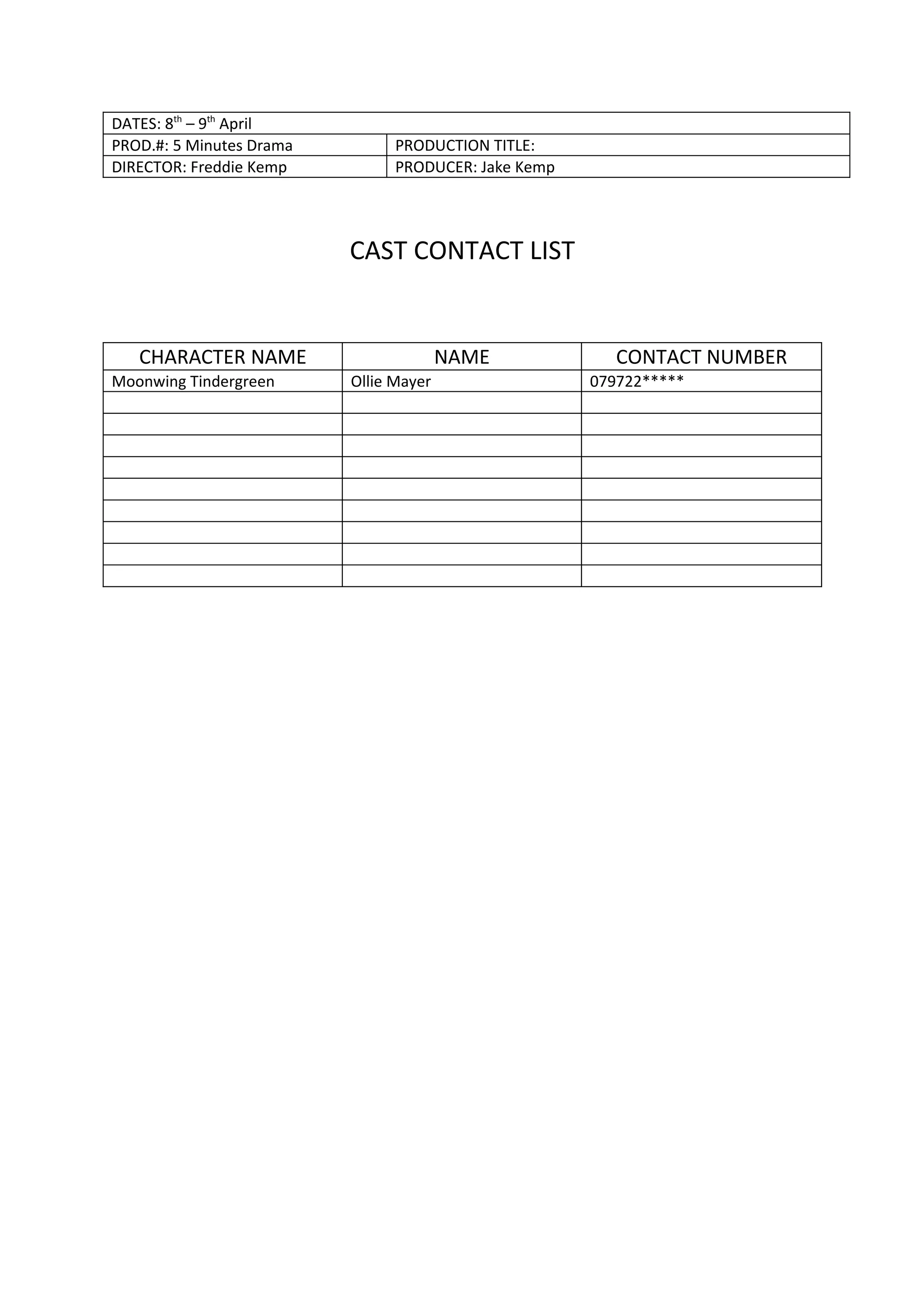 Cast Contact List | DOC