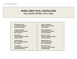 Literatura i castells. Fitxes didàctiques
NOSALTRES TOTS, CASTELLERS
SALVADOR ESPRIU (1913-1985)
S’aixequen torres
en esbo...