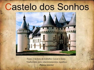 Passo 2 na lista de trabalho: Cavar o fosso.  Traduzindo para relacionamentos, significa: Pureza interior C astelo dos Sonhos 