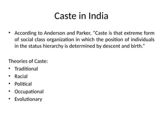 Caste system in India and Social stratification. pptx | PPTX