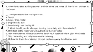 Exploring Density: Understanding Why Objects Float or Sink in Water | PPTX