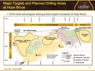 Major Targets and Planned Drilling Areas
at Hope Brook
    4316 metre drill program testing priority targets completed at Hope Brook




                                                                                 14
TSX-V: CT OTCQX: CTIIF
 