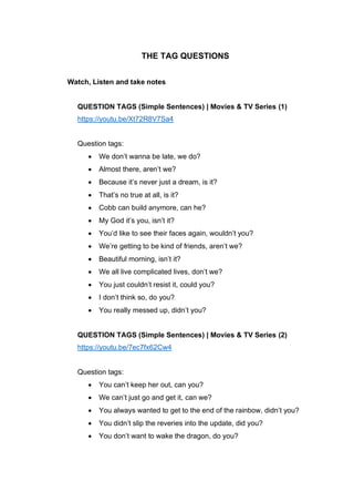 Tag Questions Notes TAG QUESTIONS | PDF